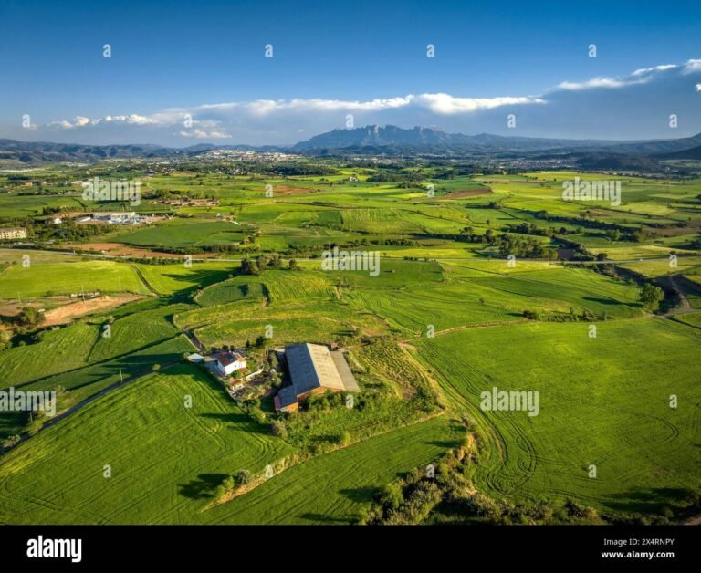 campi verdi con agriturismo panoramico sullo sfondo