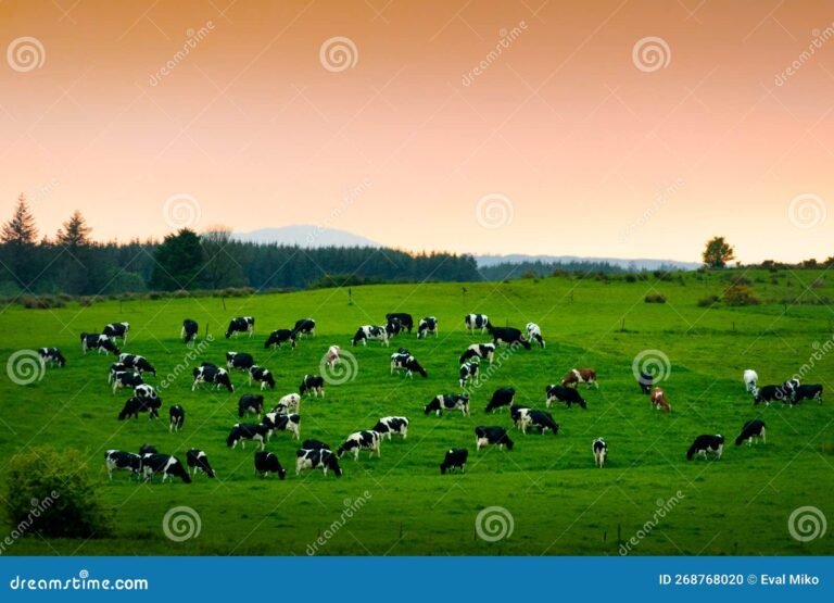 campi verdi con animali e agricoltura