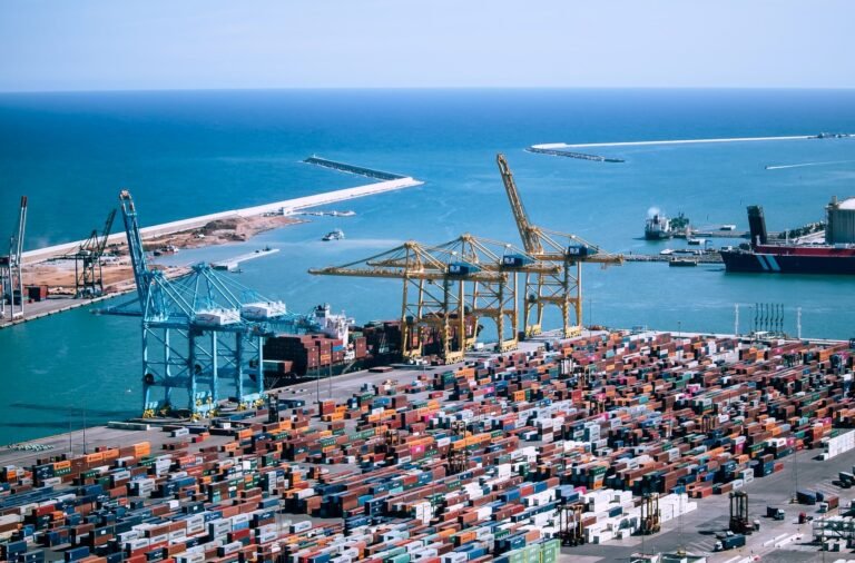 immagine di un porto con navi mercantili