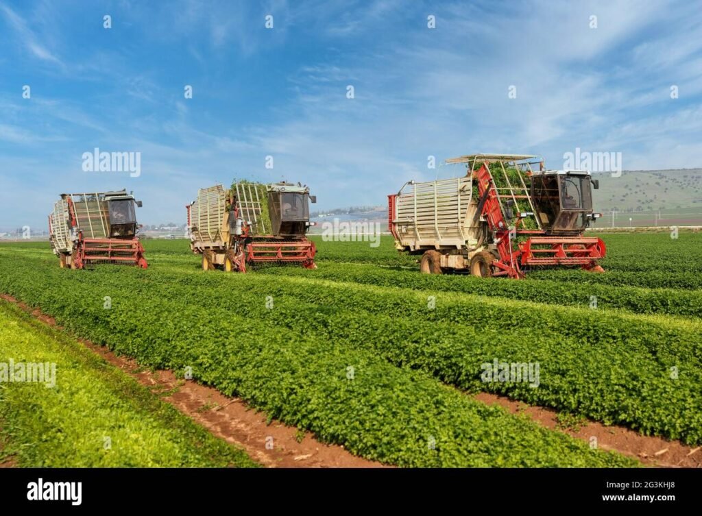 macchine agricole in un campo verde