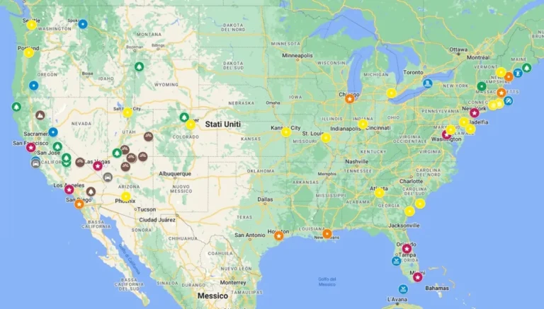 mappa degli stati uniti con icone turistiche