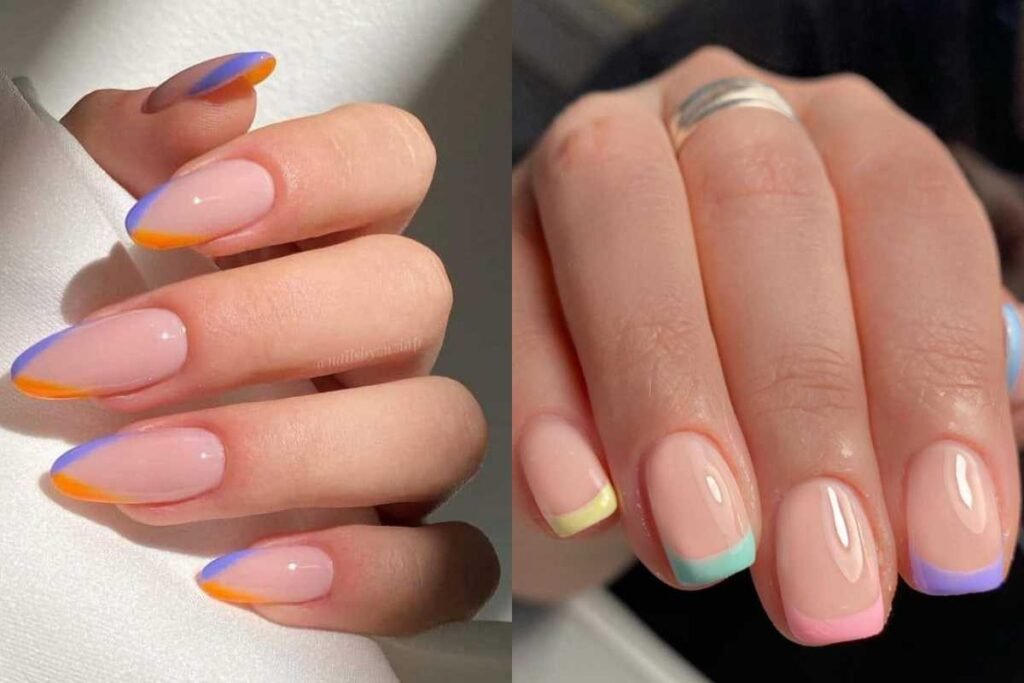 nail art colorata su sfondo minimalista