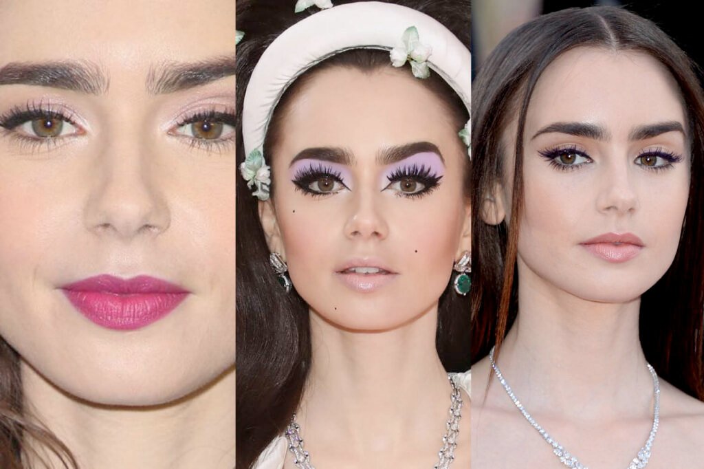 occhi blu accentuati da ombretti caldi