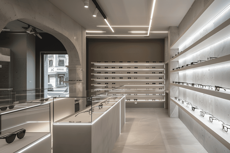 occhiali e accessori esposti in negozio