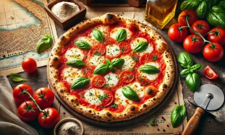 pizza fumante su un tavolo rustico