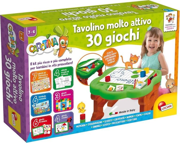 tavolino didattico colorato con materiali educativi