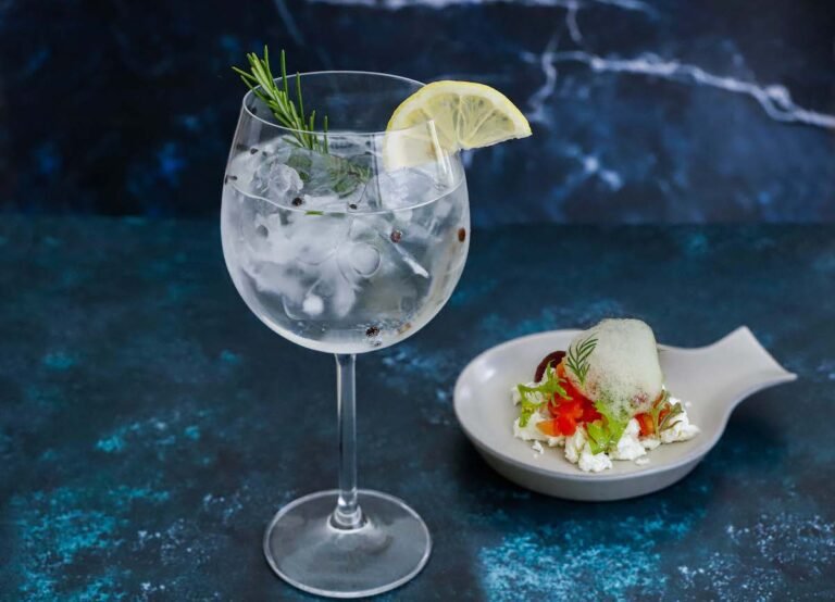 un gin tonic servito in un bicchiere elegante