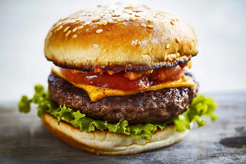 un hamburger succulento con ingredienti freschi