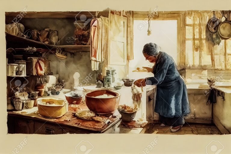 una nonna che cucina in una cucina tradizionale