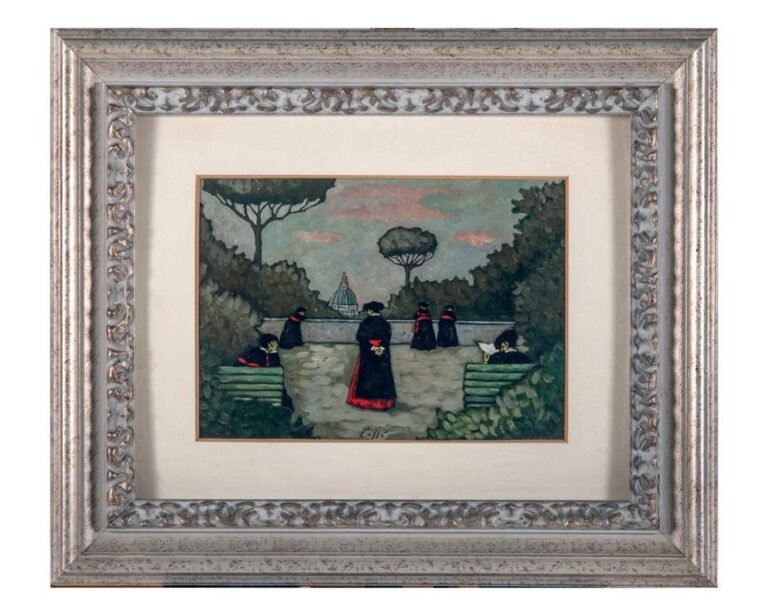 unasta elegante con opere darte esposte