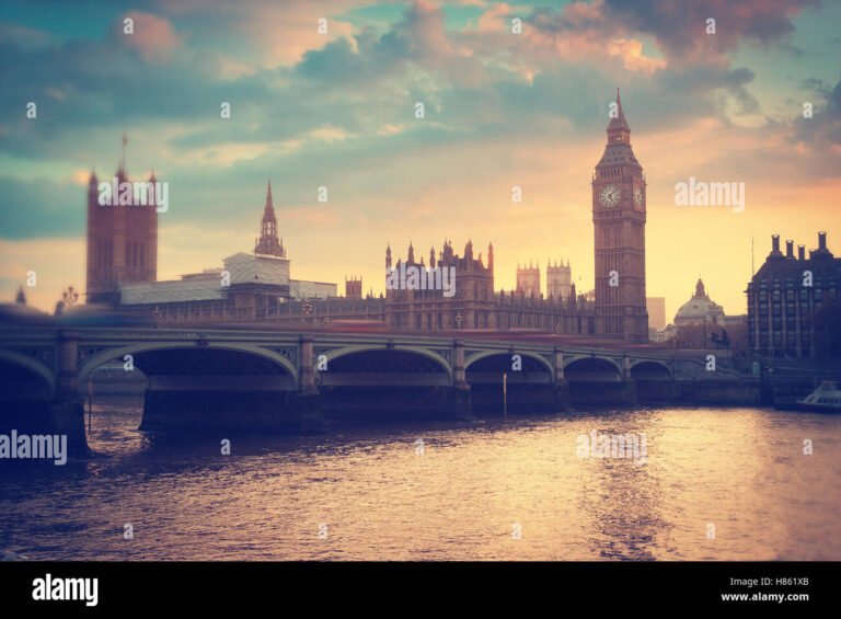 vista iconica del big ben al tramonto